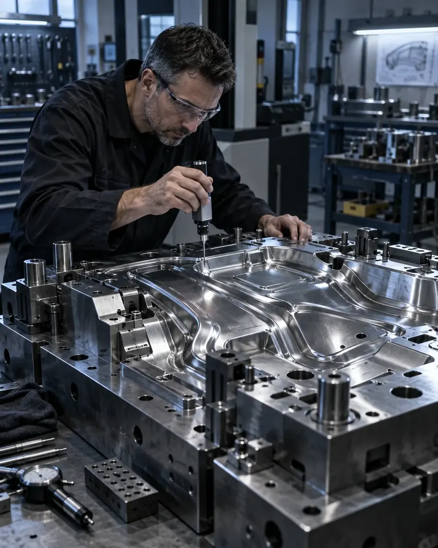 Engineer adjusting a production die