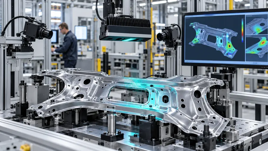 Vision system inspecting a chassis structure
